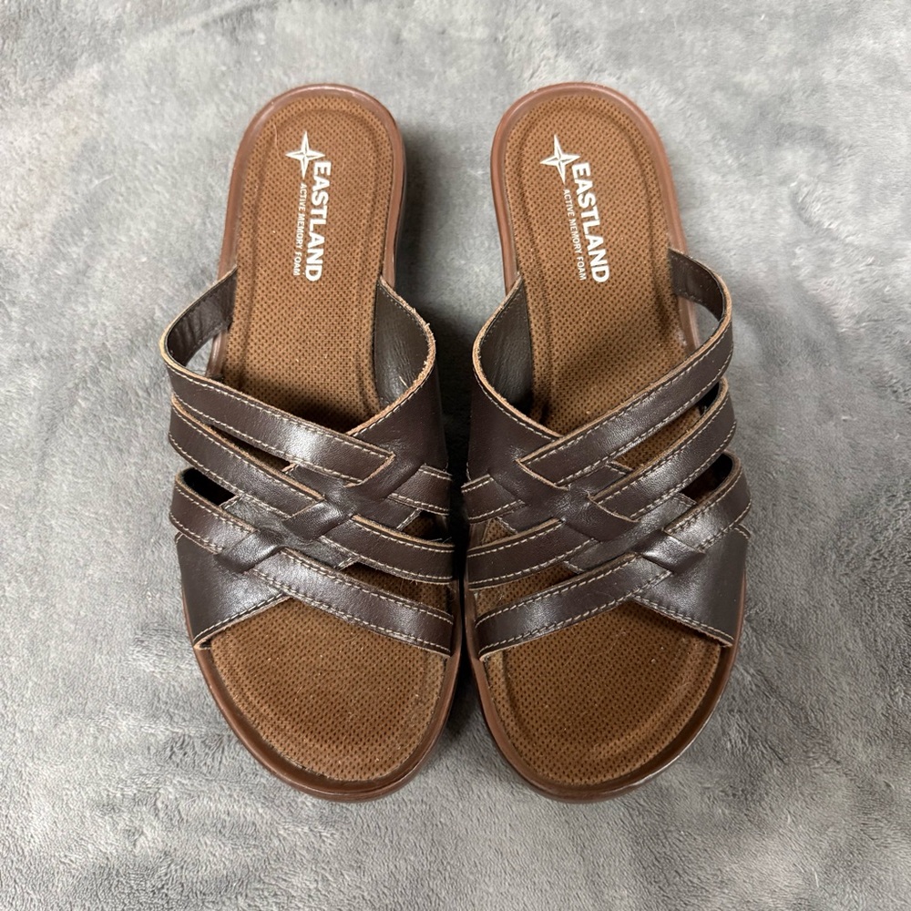Eastland Women’s Dark Brown Leather Crossover Slide Sandals